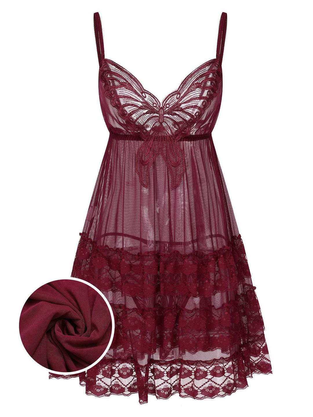 Embroidered Lace Butterfly Sheer Nightgown: