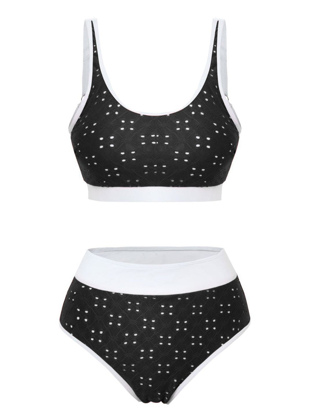 1940s Eyelet High Waisted Color Block Tankini Set - vintage fashion, retro style
