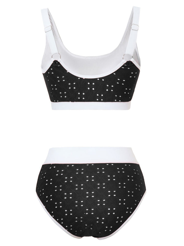 1940s Eyelet High Waisted Color Block Tankini Set - vintage fashion, retro style