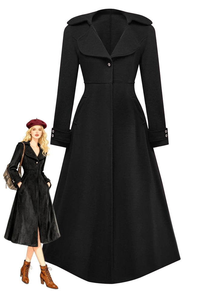 1940s Faux-Wool Notched Collar Long Coat - vintage fashion, style