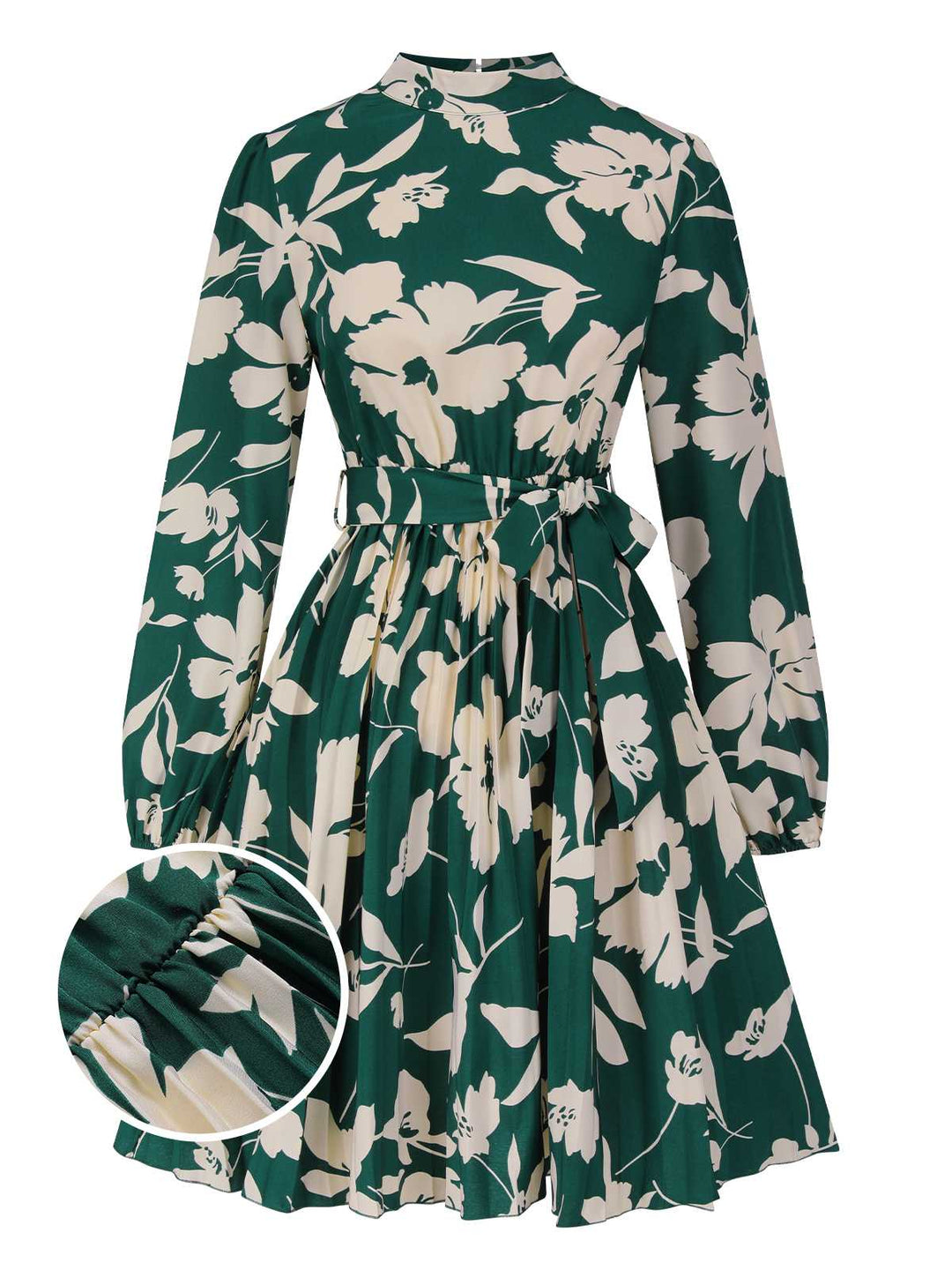 She slips into this 1940s Floral Belted Pleated Dress and suddenly it&