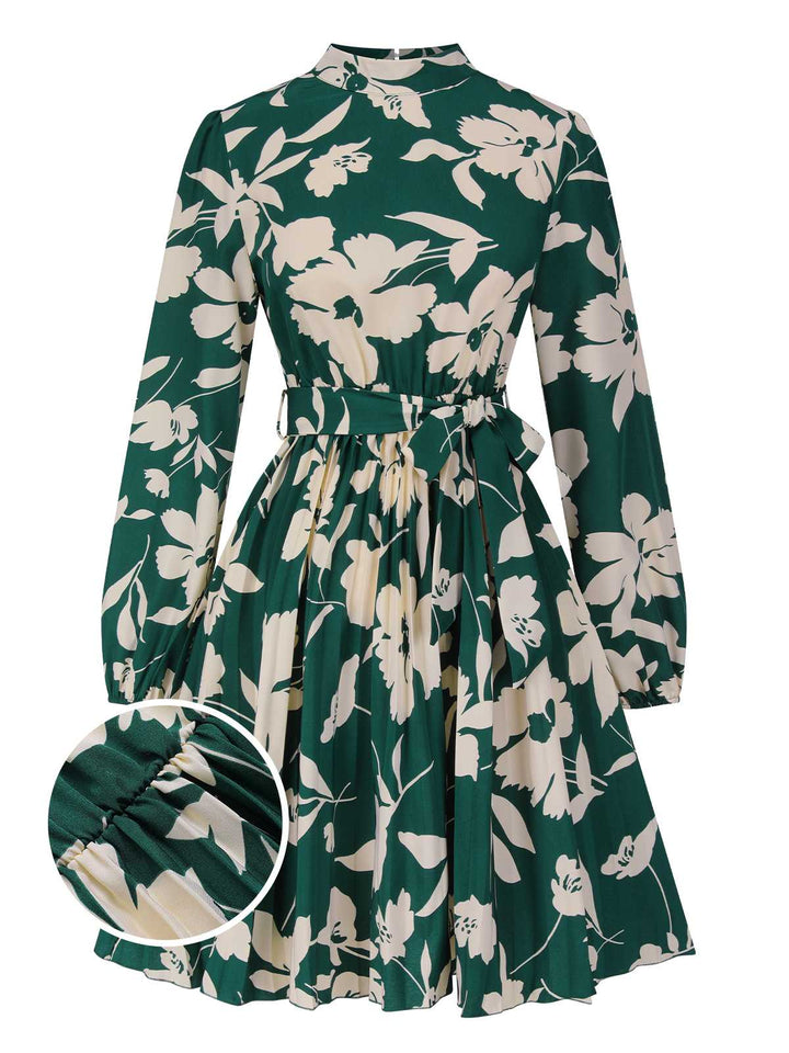 She slips into this 1940s Floral Belted Pleated Dress and suddenly it&