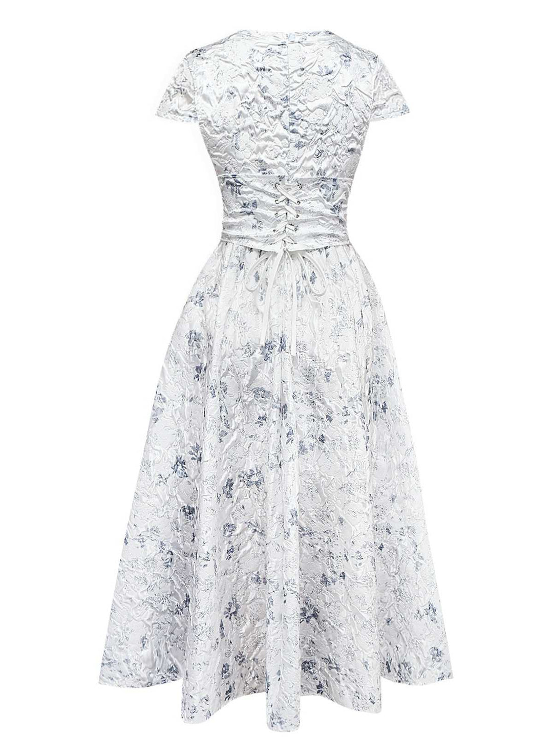 1940s Floral Crinkle-Jacquard Waistband Dress - vintage dress, retro fashion