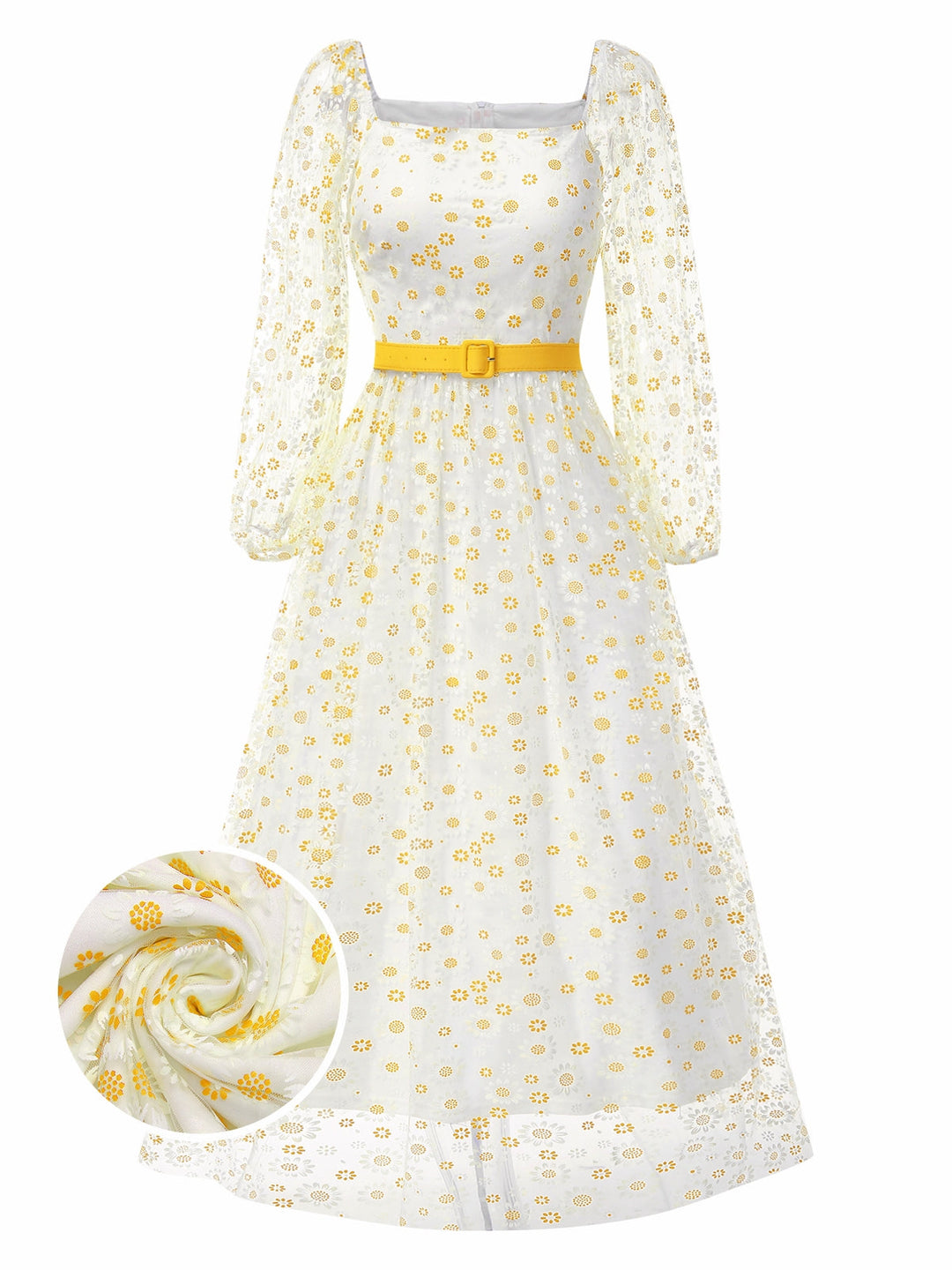 This 1940s Floral Illusion Square Neck Belt Dress wraps her in 1940s elegance, one twirl at a time
