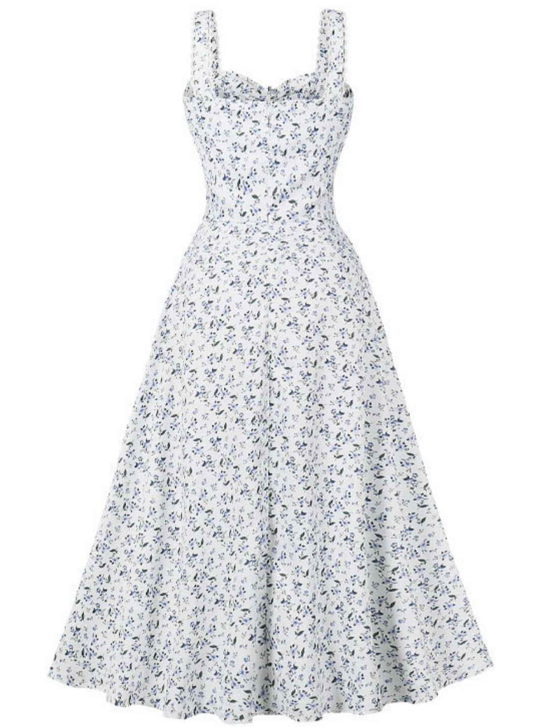 1940s Floral Lace-Up Wide Strap Dress - vintage dress, retro fashion