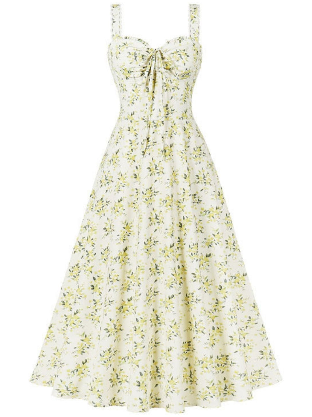 1940s Floral Lace-Up Wide Strap Dress - vintage dress, retro fashion