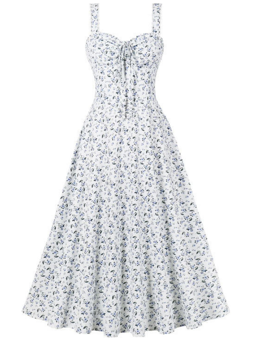 1940s Floral Lace-Up Wide Strap Dress - vintage dress, retro fashion