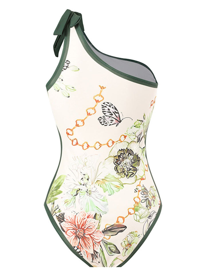 1940s Floral One Shoulder Swimsuit &amp; Cover Up - vintage swimsuit, pin-up style