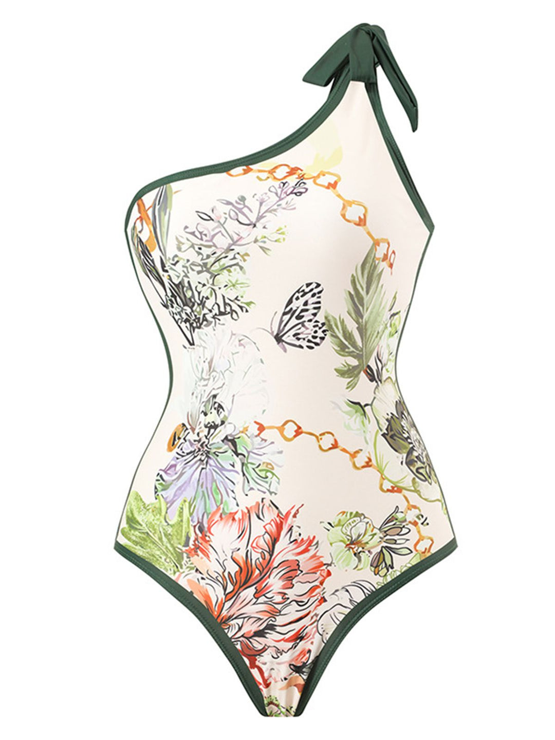 1940s Floral One Shoulder Swimsuit &amp; Cover Up - vintage swimsuit, pin-up style