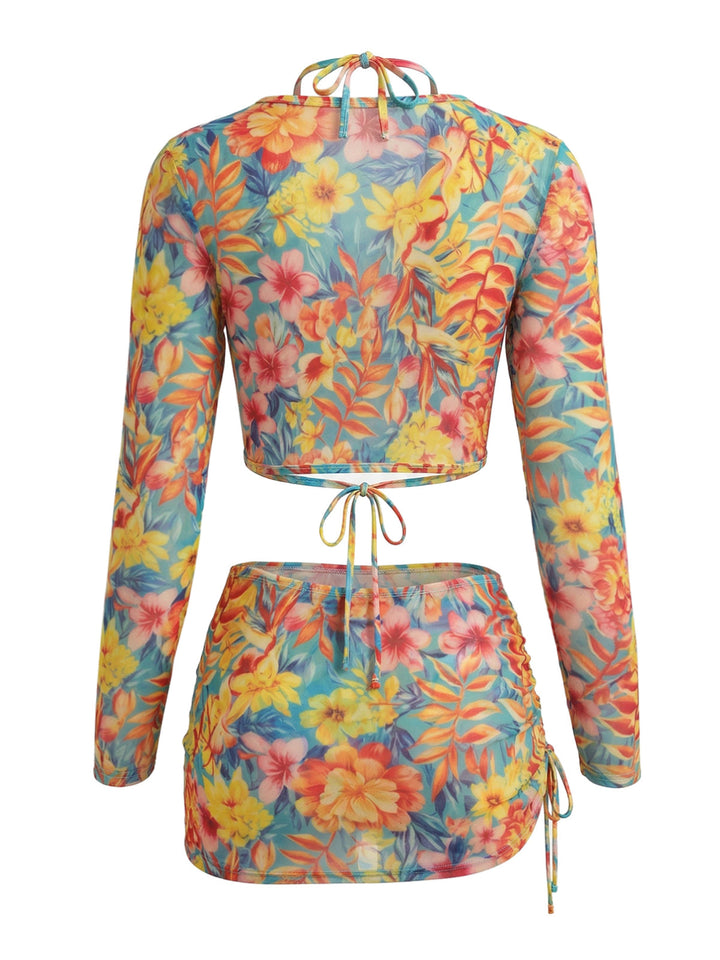 Floral Print Bikini Set 4PCS, vintage swimsuit, swimwear - perfect for women who love vintage and retro fashion