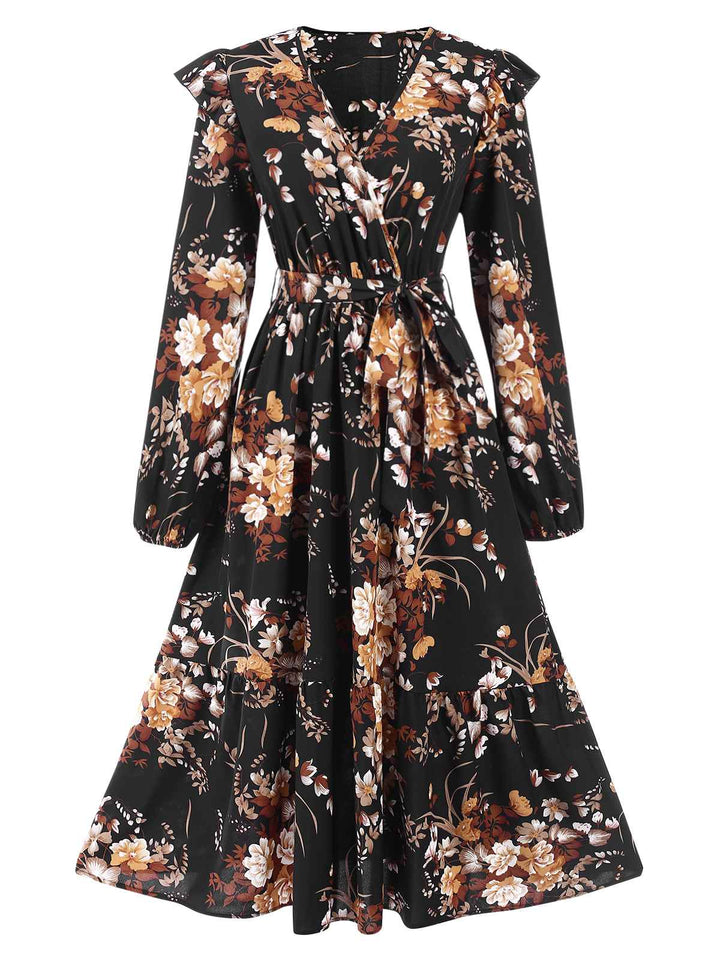 1940s Floral Print V-Neck Wrap Long Sleeve Dress, vintage dress, retro fashion, floral print - perfect for women who love vintage and retro fashion