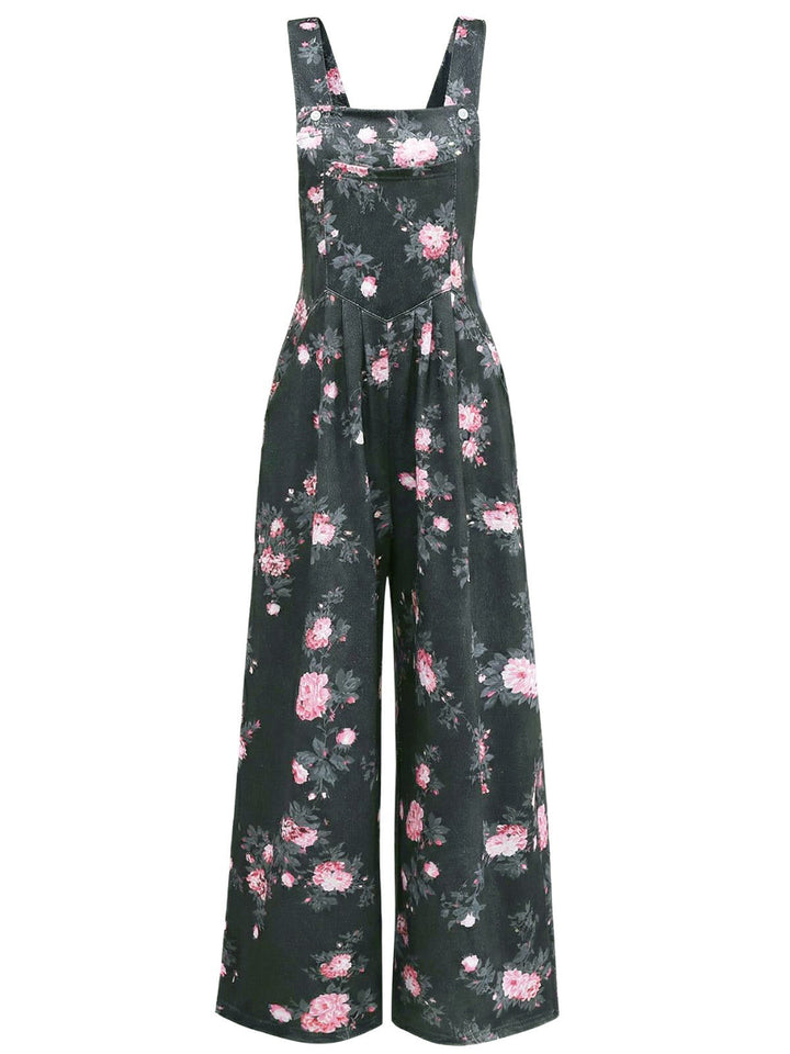 1940s Floral Print Wide-Legged Jumpsuit - vintage jumpsuit, retro fashion