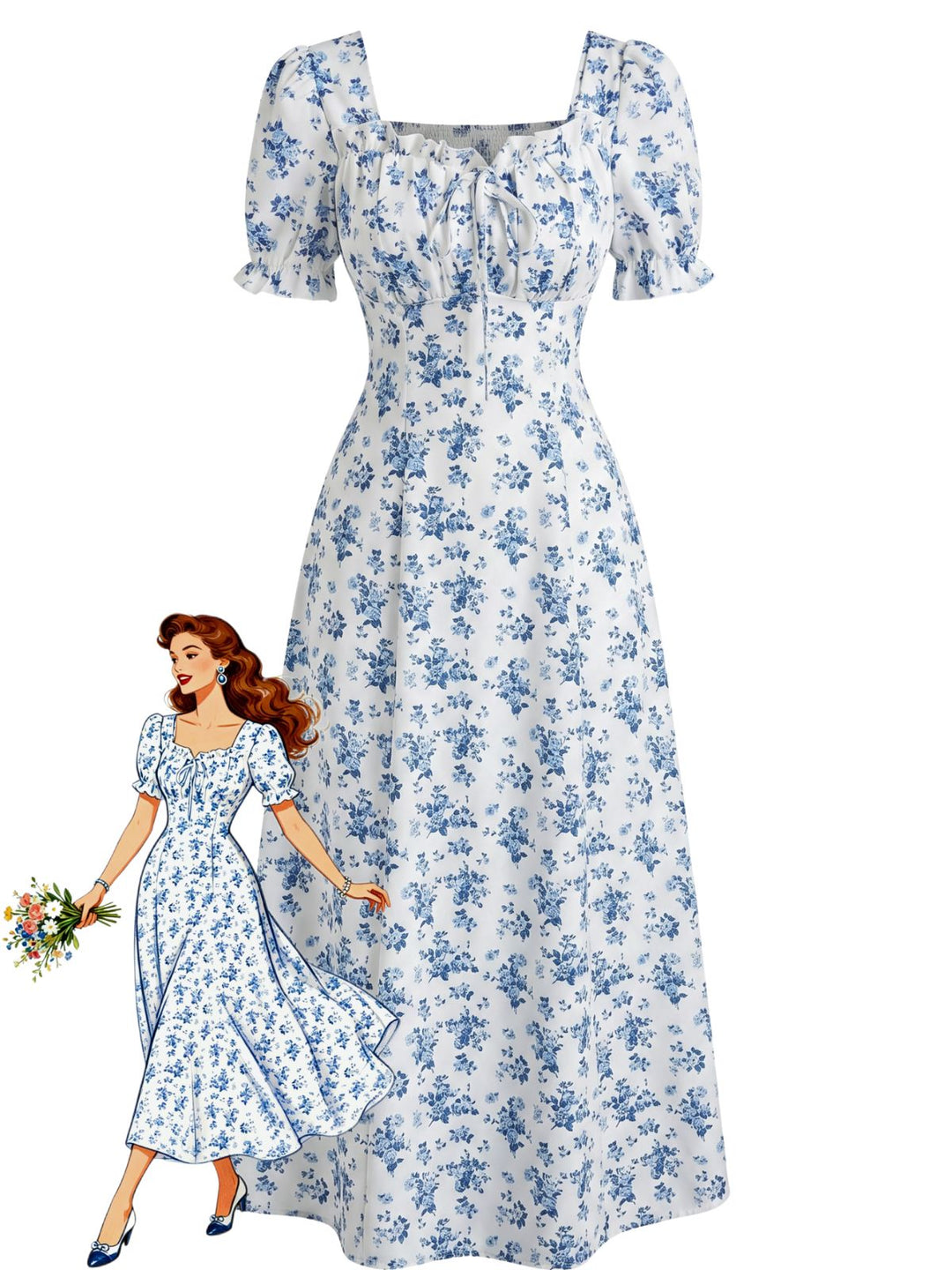 1940s Puff Sleeve Ruffle Dress 4