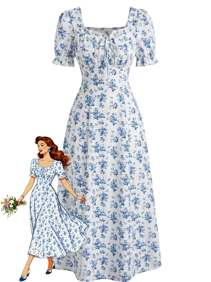 1940s Puff Sleeve Ruffle Dress 4