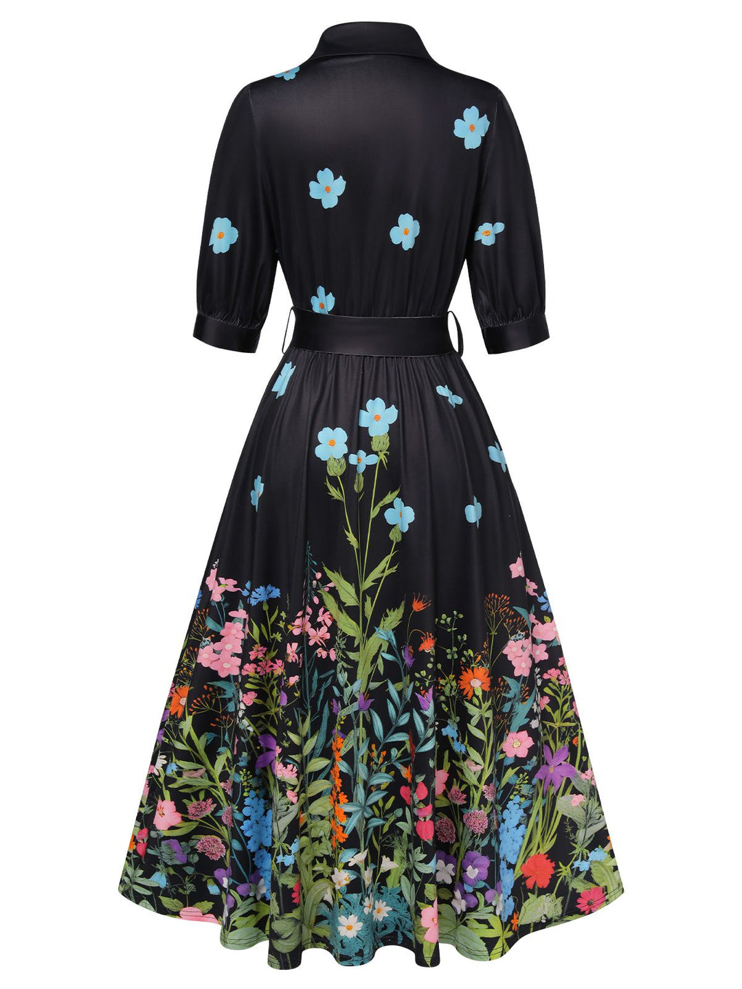 1940s Floral Shirt Neck Belt Dress - vintage dress, fashion, elegant style for vintage lovers