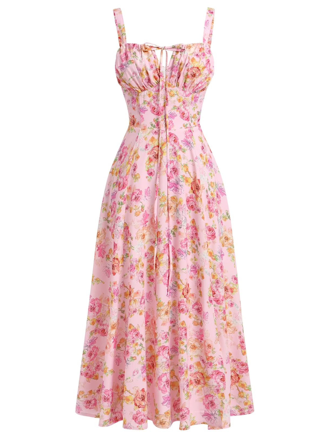1940s Floral Spaghetti Strap Tie-Front Chiffon A-Line Dress - vintage dress, retro fashion, floral print for vintage lovers