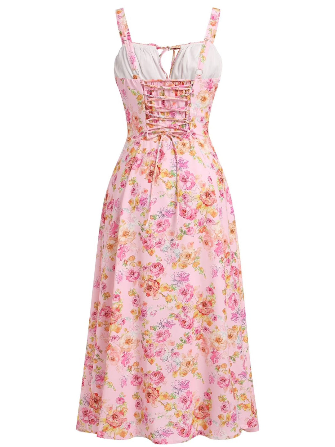 1940s Floral Spaghetti Strap Tie-Front Chiffon A-Line Dress - vintage dress, retro fashion, floral print for vintage lovers