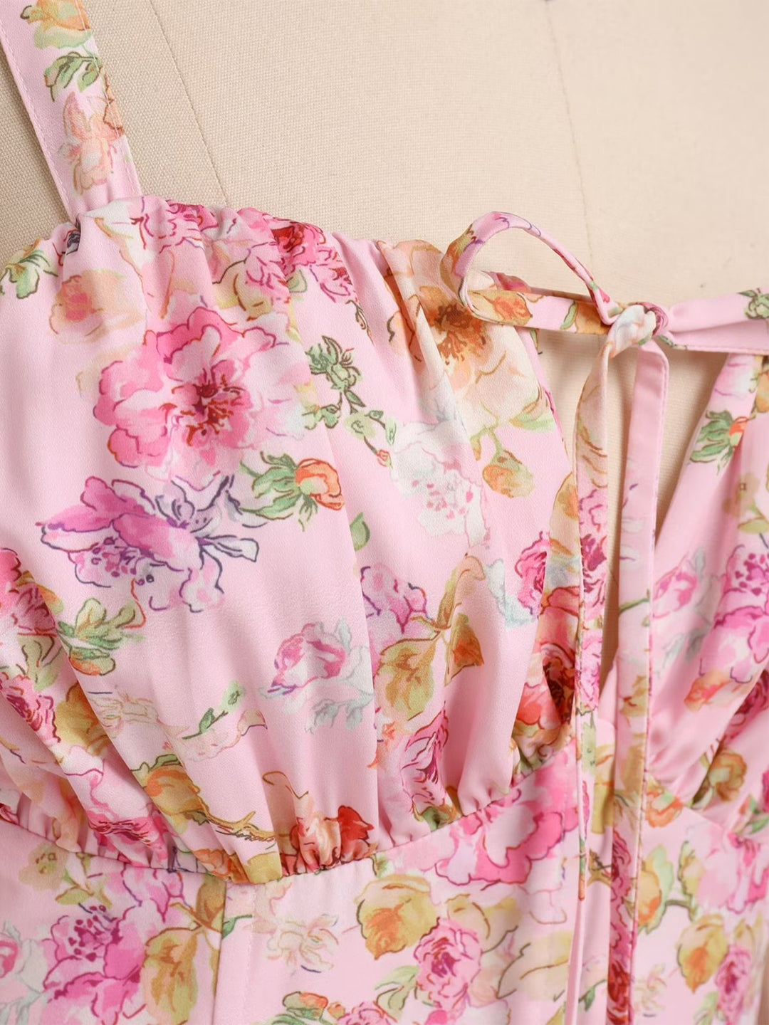 1940s Floral Spaghetti Strap Tie-Front Chiffon A-Line Dress - vintage dress, retro fashion, floral print for vintage lovers