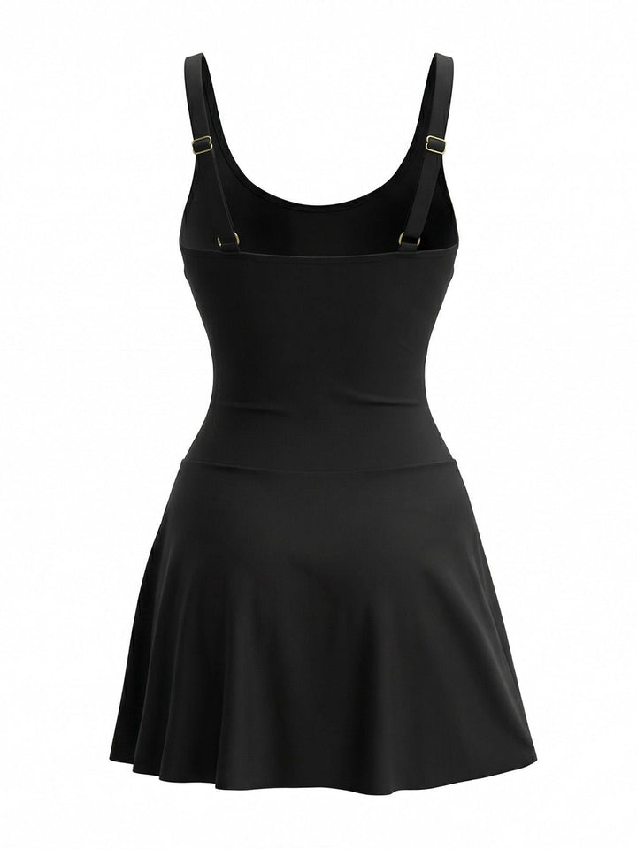 1940s Floral Strappy Scoop-Neck Tie Mesh Swim Dress - vintage dress, retro fashion