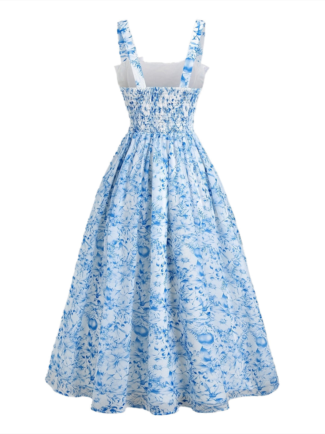 Blue 1940s Square Neck Starry Night Bow Swing Dress - vintage dress, retro fashion, rockabilly, pin-up fashion for vintage lovers