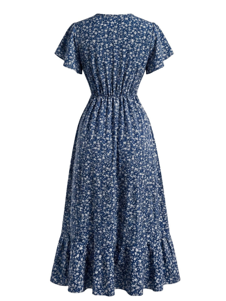 1940s Floral Tie V-Neck Maxi Dress, vintage dress, retro fashion, floral print - perfect for women who love vintage and retro fashion