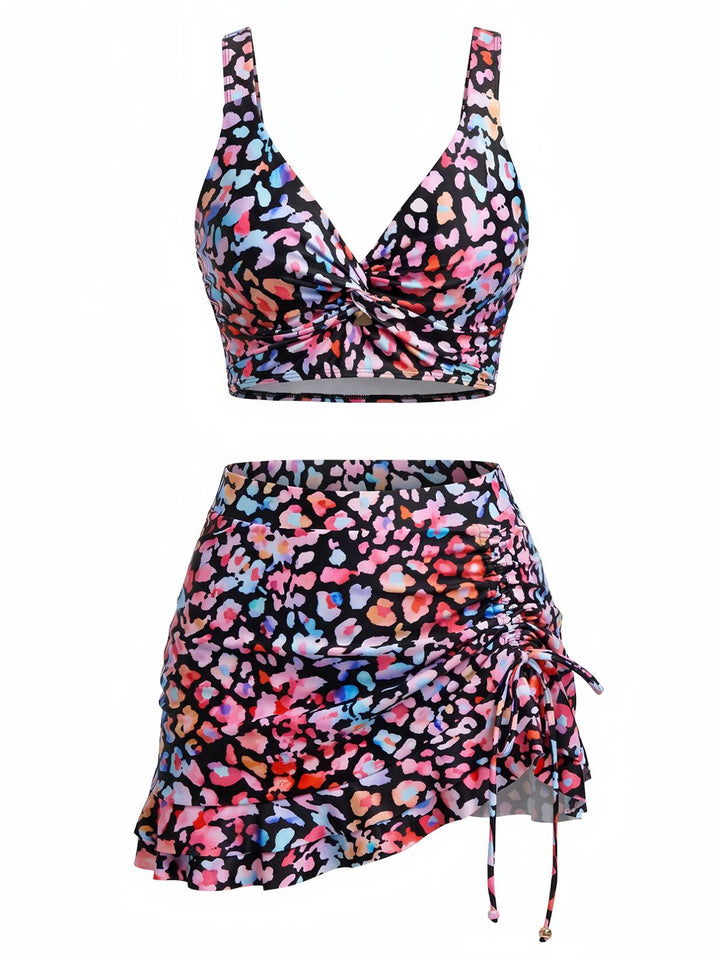 Floral-Twist-Front-Bikini-Set-Ruffled-Cover-Up, vintage, retro, swimwear