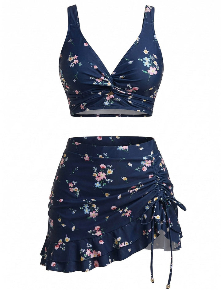Floral-Twist-Front-Bikini-Set-Ruffled-Cover-Up, vintage, retro, swimwear