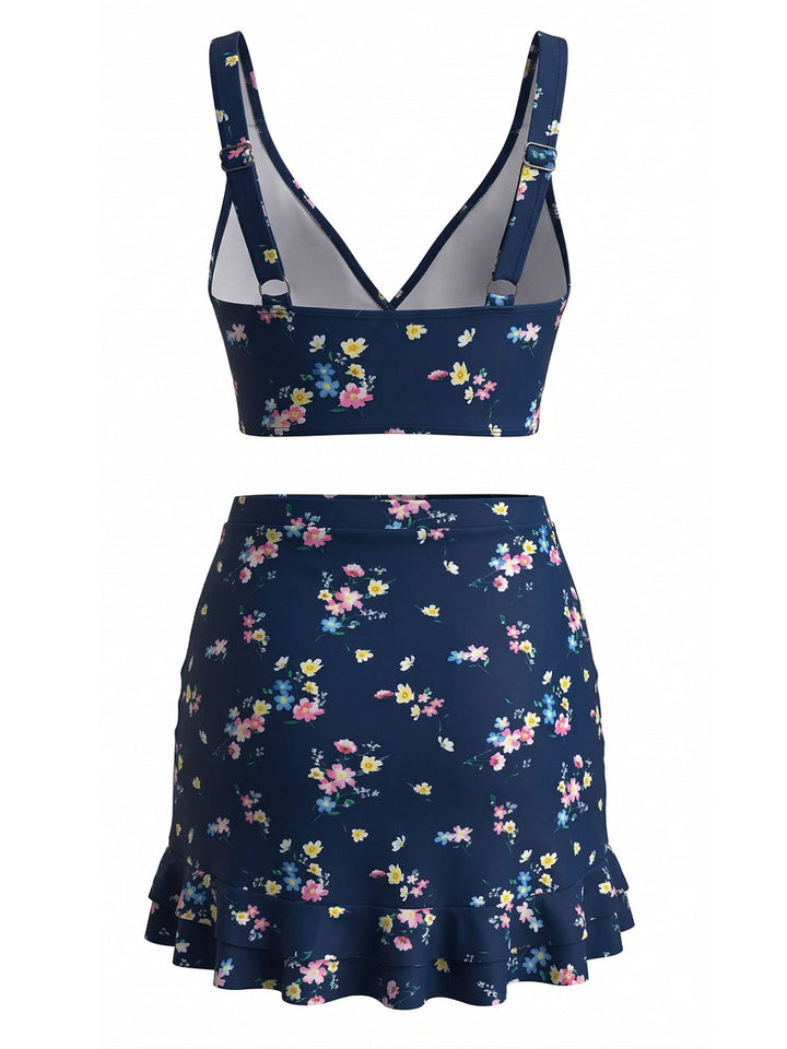 Floral-Twist-Front-Bikini-Set-Ruffled-Cover-Up, vintage, retro, swimwear