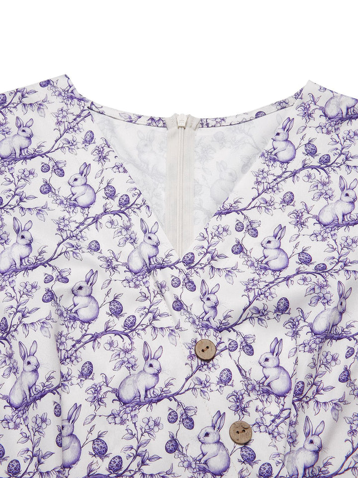 1940s Floral V-Neck Added Button Dress: timeless style reimagined