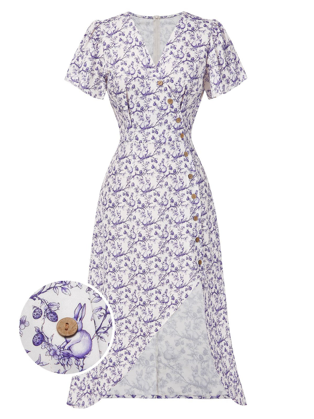 Red 1940s Floral V-Neck Added Button Dress, vintage dress, retro fashion, floral print - perfect for women who love vintage and retro fashion
