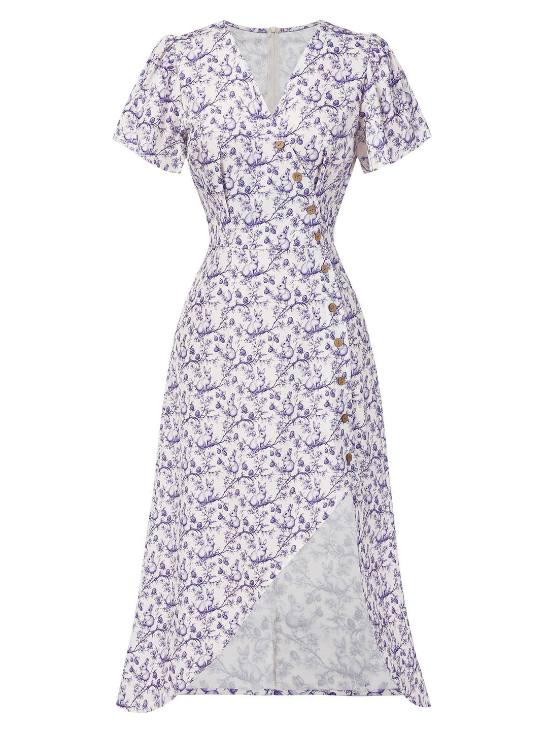 Red 1940s Floral V-Neck Added Button Dress, vintage dress, retro fashion, floral print - perfect for women who love vintage and retro fashion