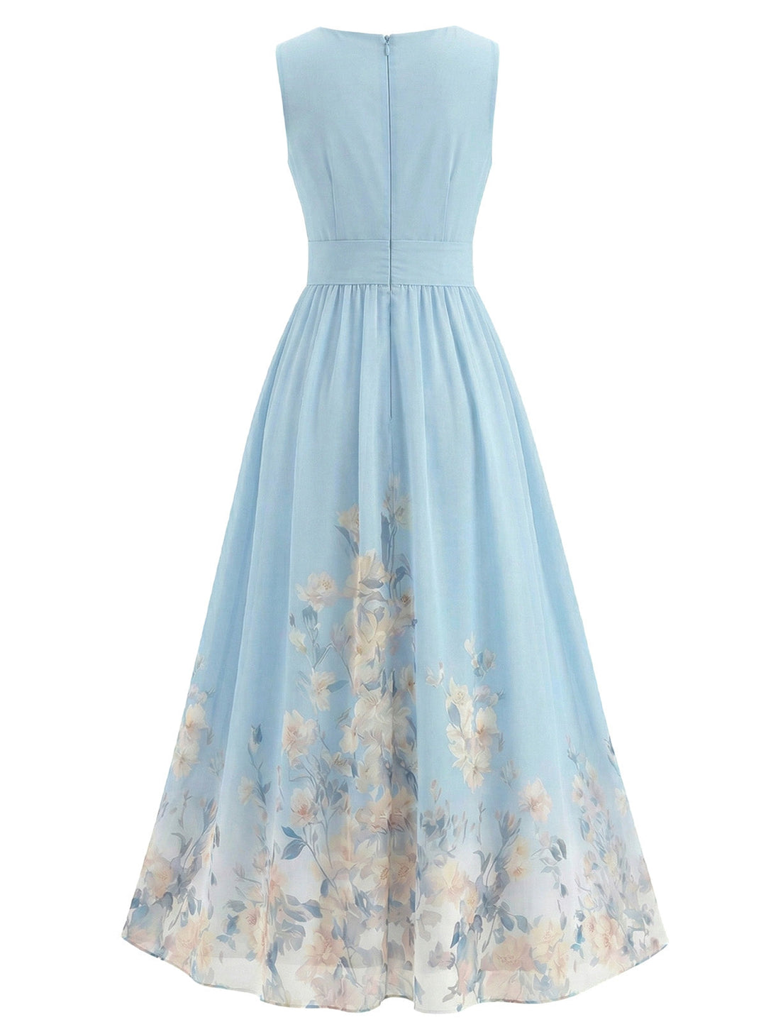 1940s Floral V-Neck Sleeveless Midi Dress - vintage dress, retro fashion, floral print for vintage lovers