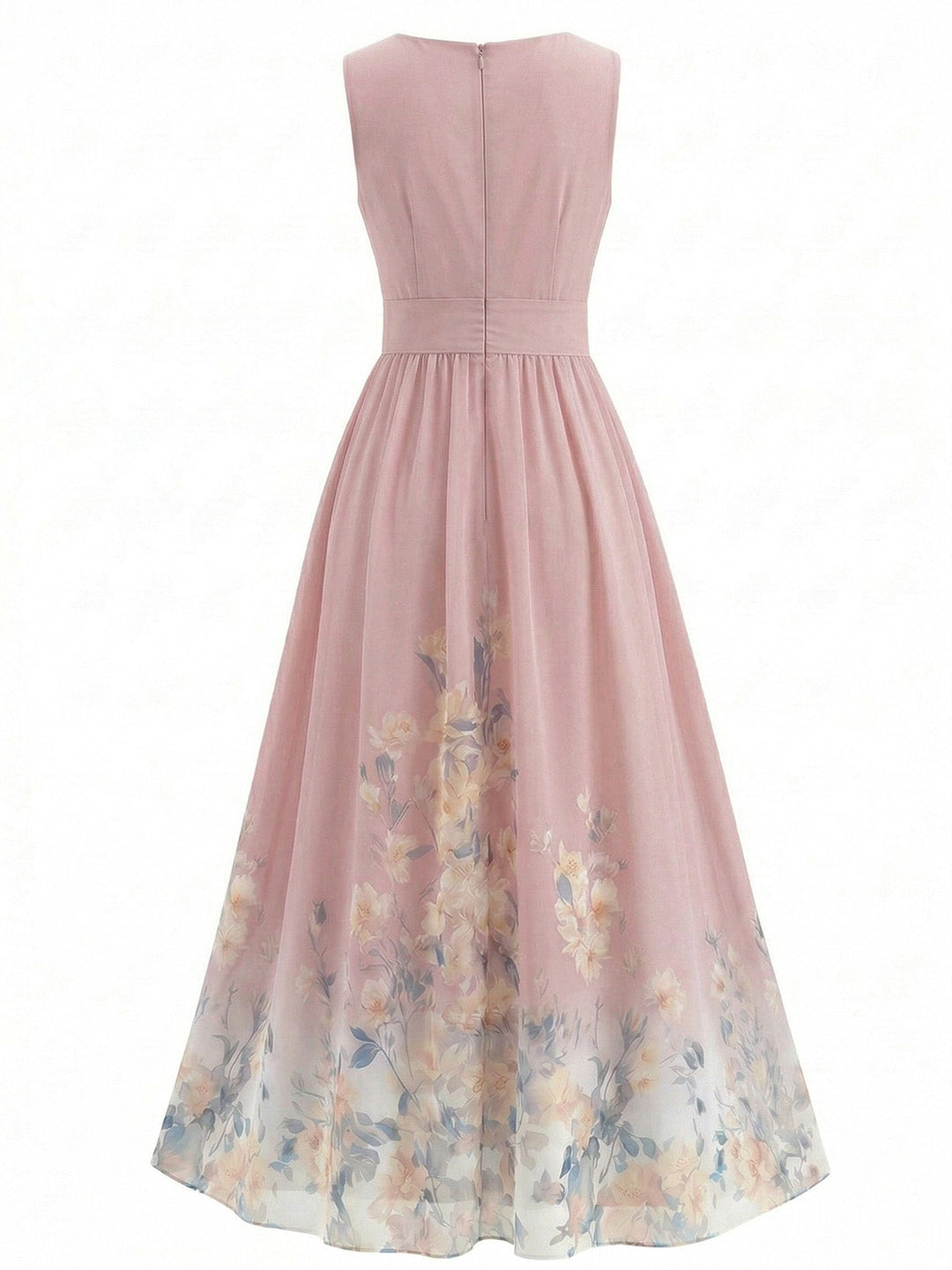 1940s Floral V-Neck Sleeveless Midi Dress - vintage dress, retro fashion, floral print for vintage lovers