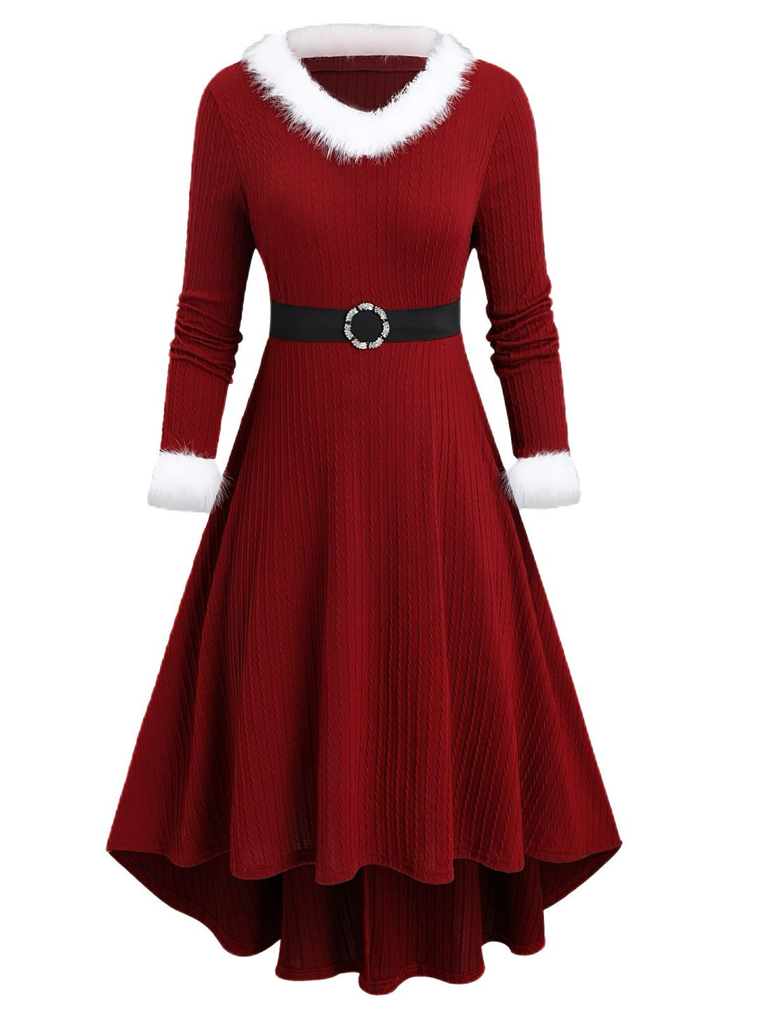 1940s Fur Collar V-Neck Belted Dress - vintage dress, retro fashion
