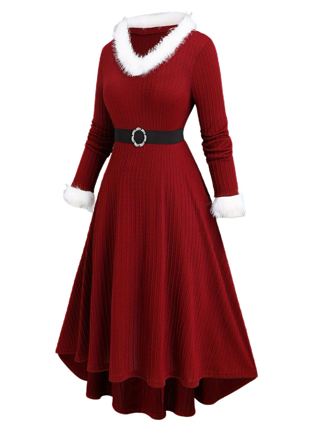 1940s Fur Collar V-Neck Belted Dress - vintage dress, retro fashion