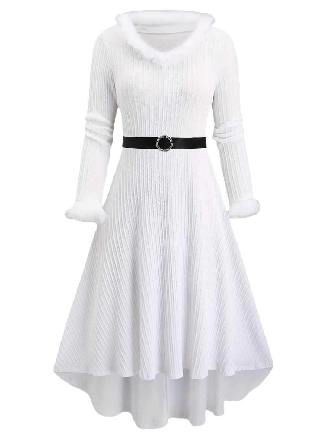 1940s Fur Collar V-Neck Belted Dress - vintage dress, retro fashion