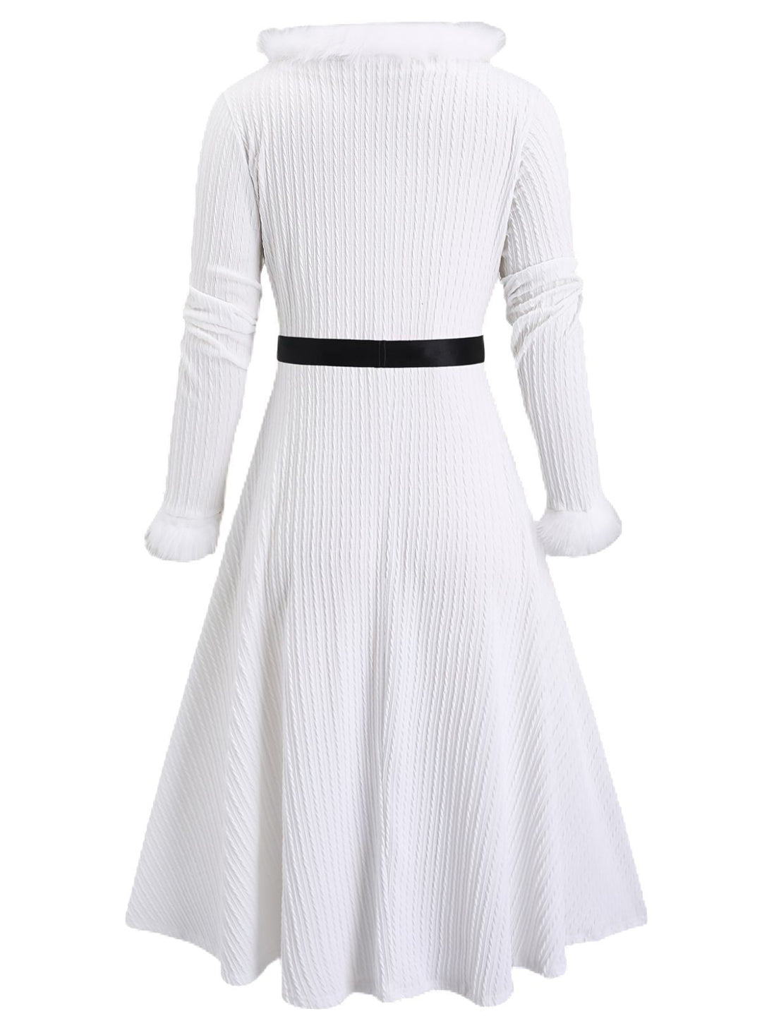 1940s Fur Collar V-Neck Belted Dress - vintage dress, retro fashion