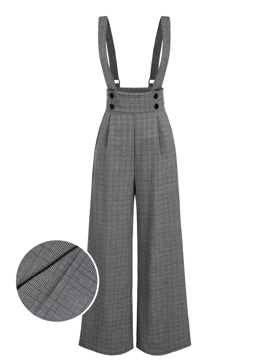 She walks in these 1940s Glen Plaid Buttoned Overall Pants and the world follows