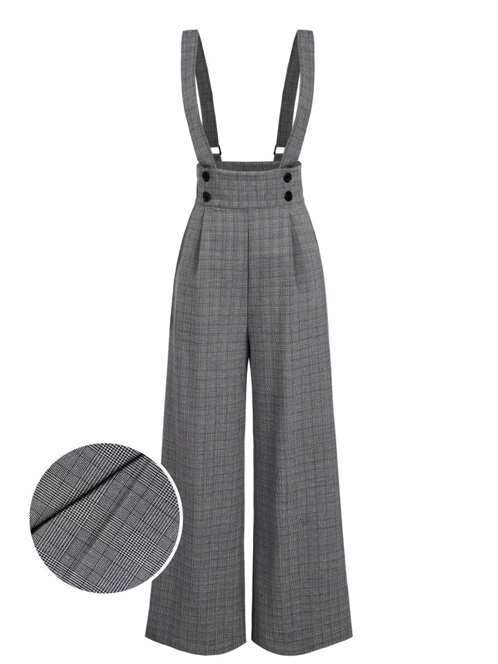 She walks in these 1940s Glen Plaid Buttoned Overall Pants and the world follows