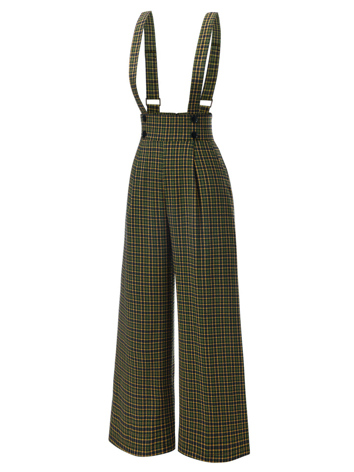 1940s Glen Plaid Buttoned Overall Pants — 1940s confidence tailored for her stride