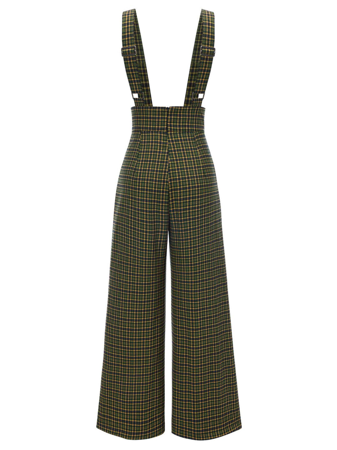She walks in these 1940s Glen Plaid Buttoned Overall Pants and the world follows