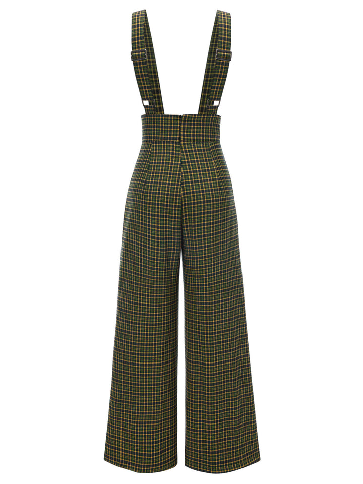 She walks in these 1940s Glen Plaid Buttoned Overall Pants and the world follows