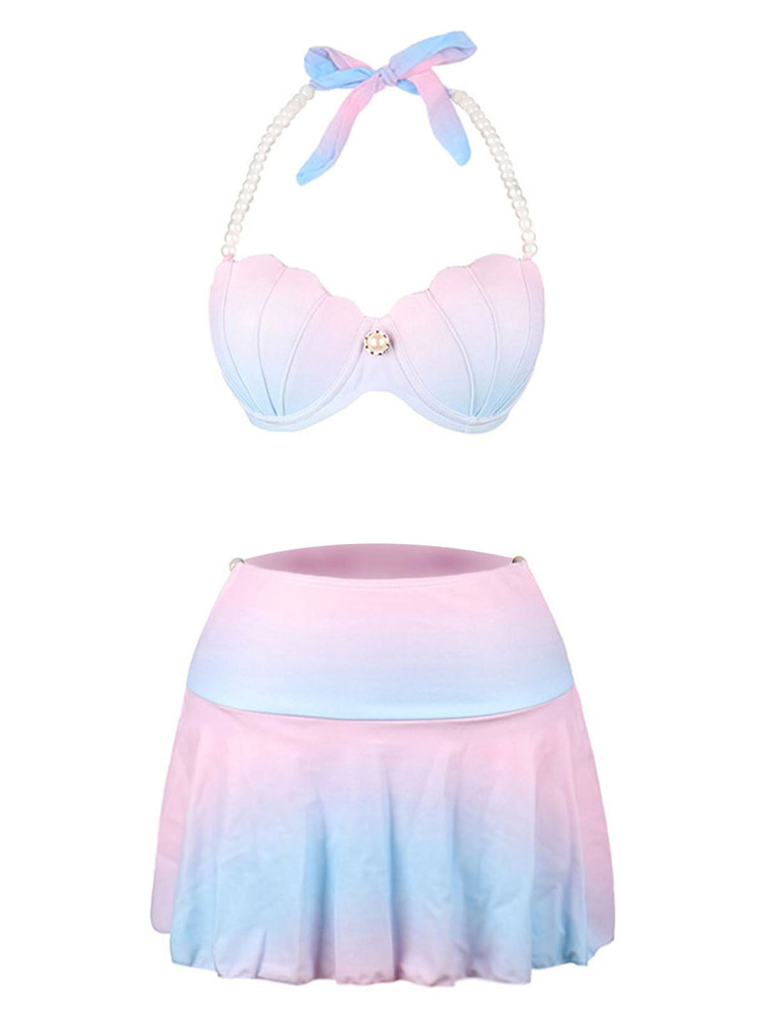 1940s Gradient Pink Shell Skirted Bikini Set - vintage skirt, retro style