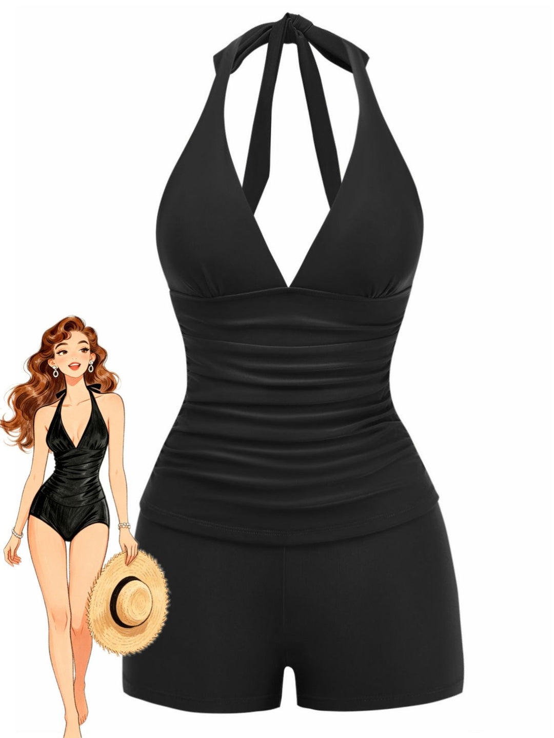Halter Boy Short Tankini Set - vintage fashion, retro style for vintage lovers