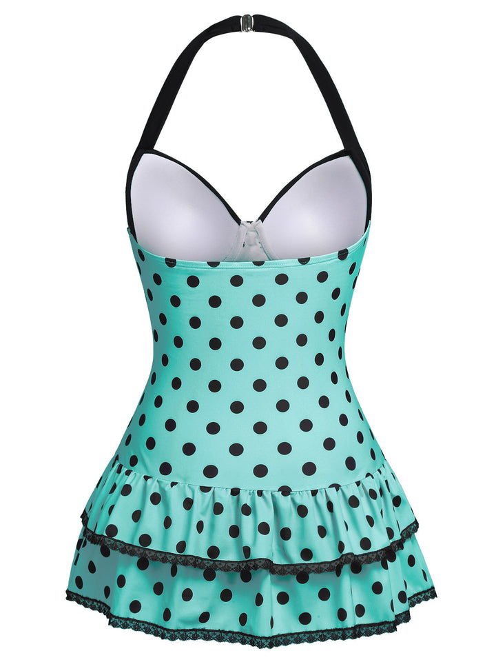 Halter Dot Bow One-Piece Swimsuit | vintage swimwear, retro swimsuit, style - perfect for retro fashion enthusiasts