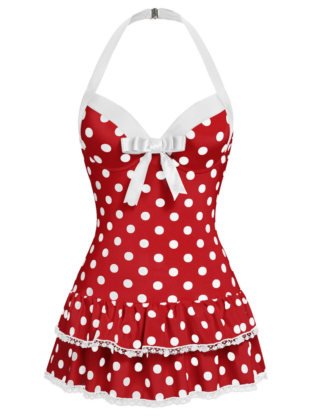 Halter Dot Bow One-Piece Swimsuit - vintage swimwear, retro swimsuit, style for vintage lovers