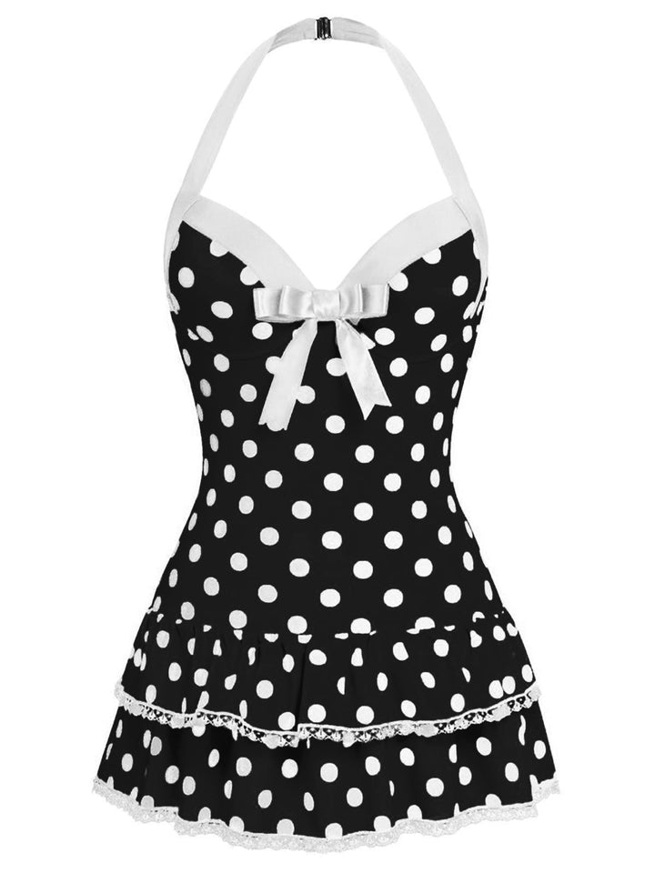 Halter Dot Bow One-Piece Swimsuit: beautiful vintage swimwear, retro swimsuit, style with timeless appeal