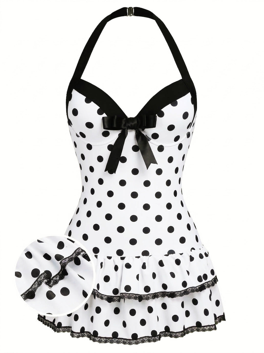 Halter Dot Bow One-Piece Swimsuit - vintage swimwear, retro swimsuit, style for vintage lovers