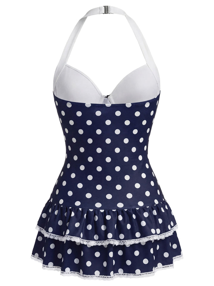 Halter Dot Bow One-Piece Swimsuit: beautiful vintage swimwear, retro swimsuit, style with timeless appeal