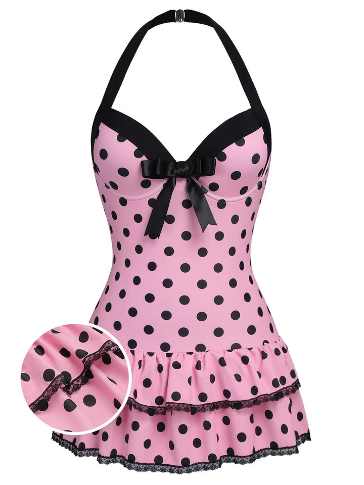 Halter Dot Bow One-Piece Swimsuit | vintage swimwear, retro swimsuit, style - perfect for retro fashion enthusiasts